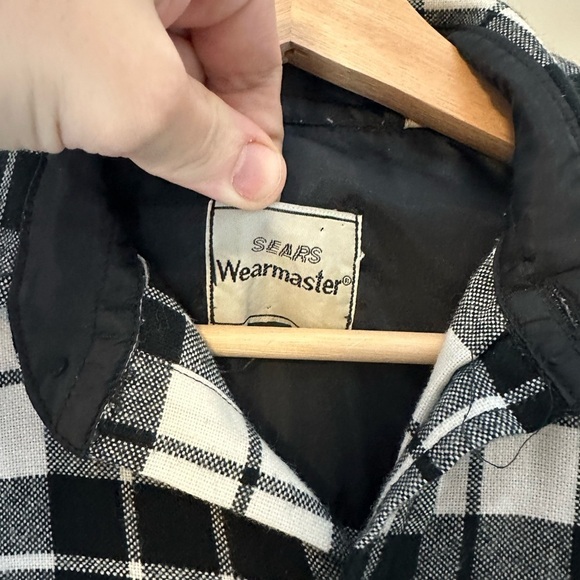 Vintage 1980s Sears Wearmaster Black And White Flannel Shirt - Picture 3 of 4